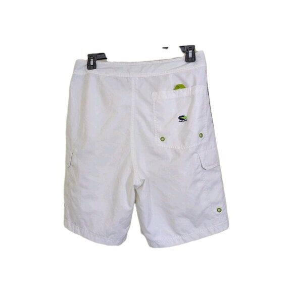 Vintage Old Navy Mens White Board Swim Shorts Size L Black Green Stripes Cargo - Picture 2 of 5